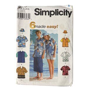 Y2K Simplicity 9203 Sewing Pattern Size A Small-XL Oversized Shirt and Hat CUT